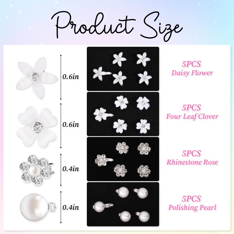 Qulkws 20Pcs Mini Rhinestone Hair Pins, White Flower Hair Clips, Mini Clips for Women Cute Small Flower Clip, Decorative Wedding Bridal - Image 3